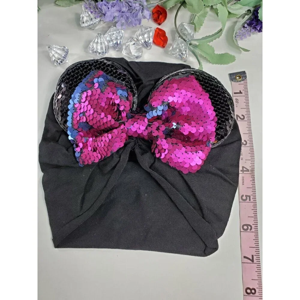 Minnie Mouse Ears Headband Hair Turban Sequins Ears Hair Bow Hair Accessories